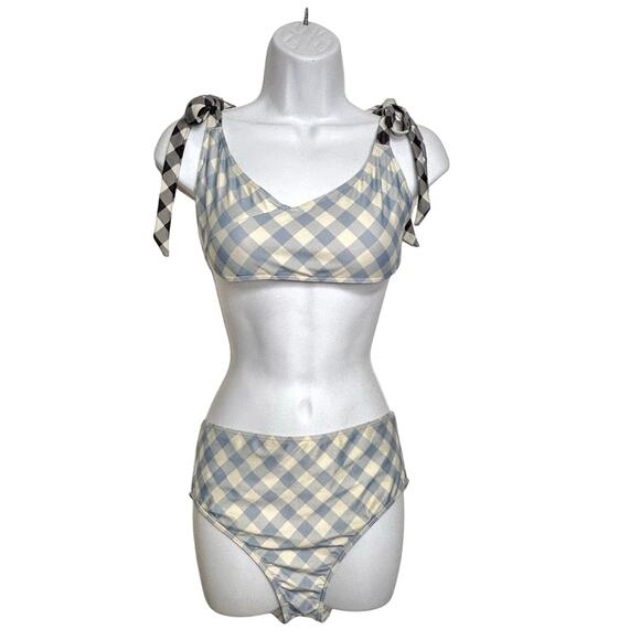 Summersalt Tie Marina Bikini Top and High Rise Bottom in Blue & Black Plaid 6 - Picture 1 of 6